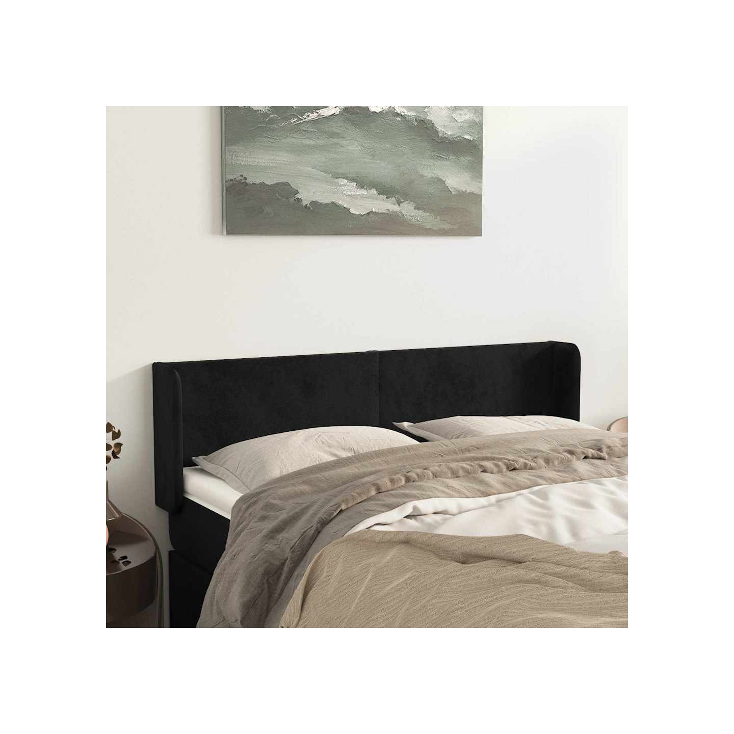 Tête de lit avec oreilles Noir 147x16x78/88 cm Velours
