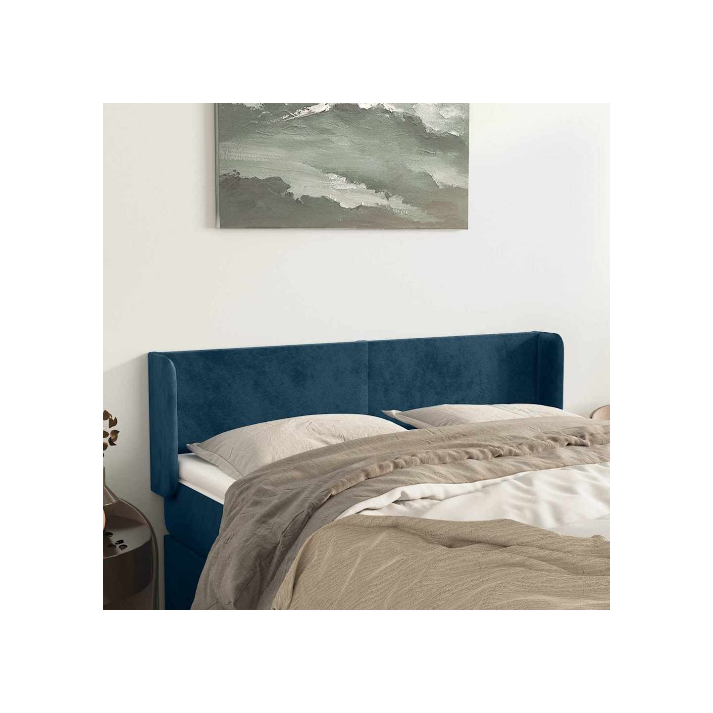 Tête de lit avec oreilles Bleu foncé 147x16x78/88 cm Velours