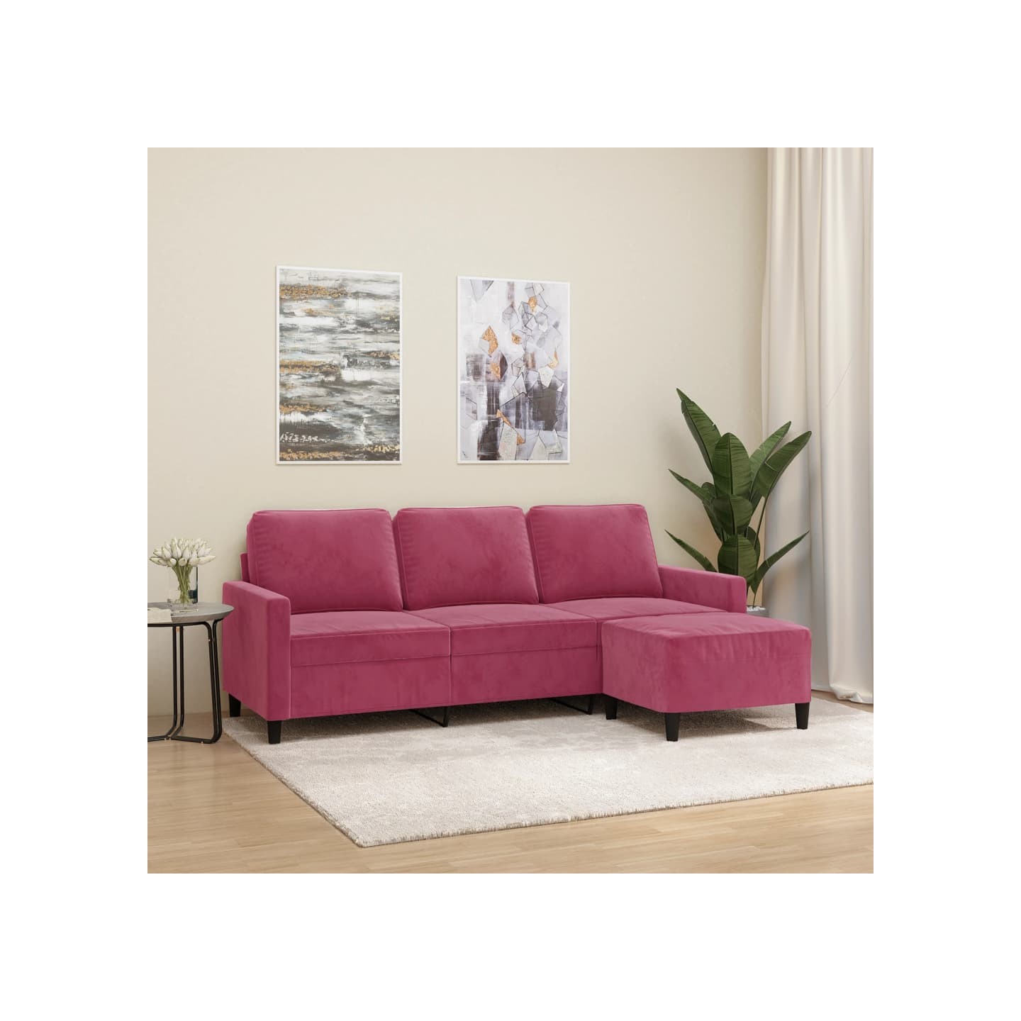 Canapé à 3 places et repose-pieds Rouge bordeaux 180 cm Velours