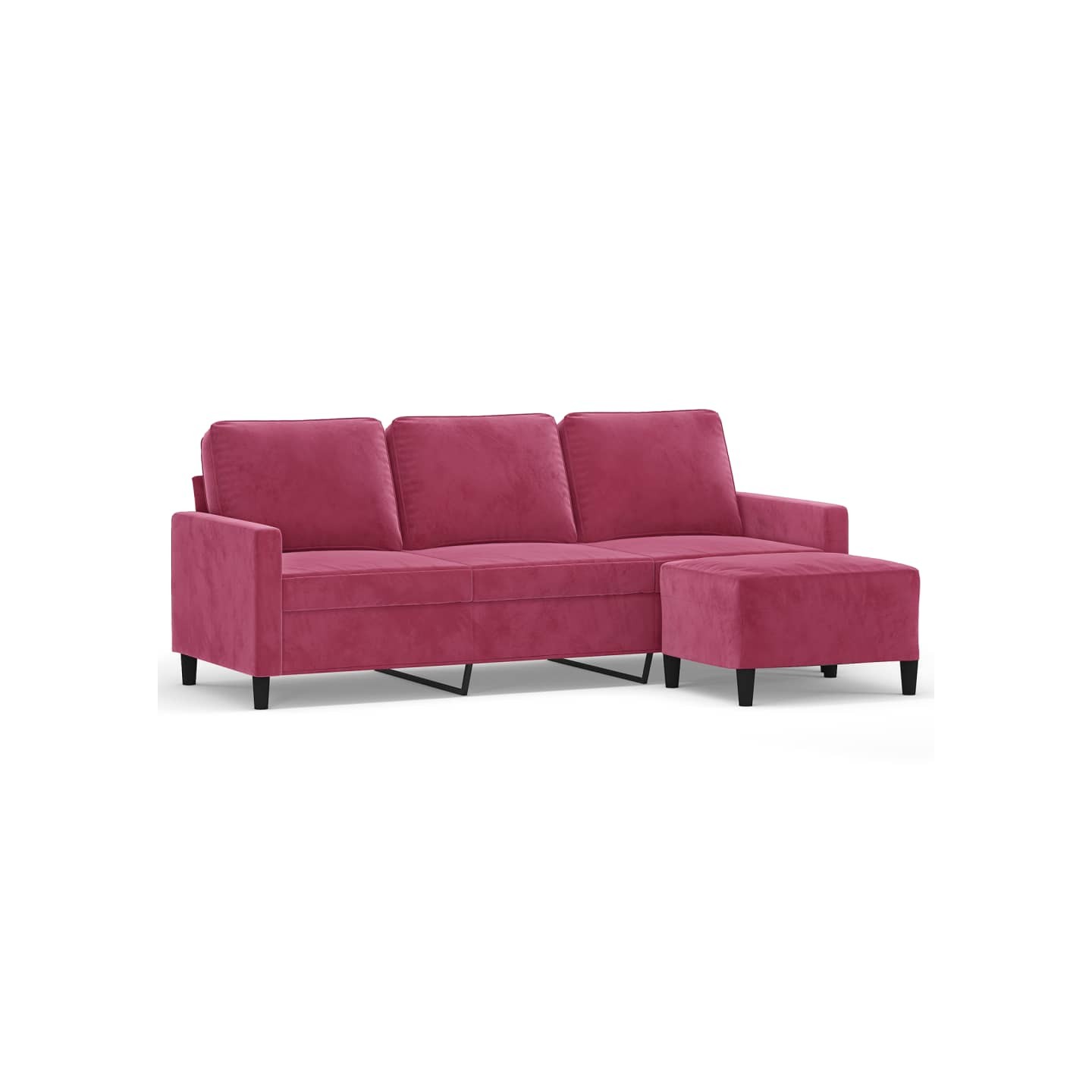 Canapé à 3 places et repose-pieds Rouge bordeaux 180 cm Velours