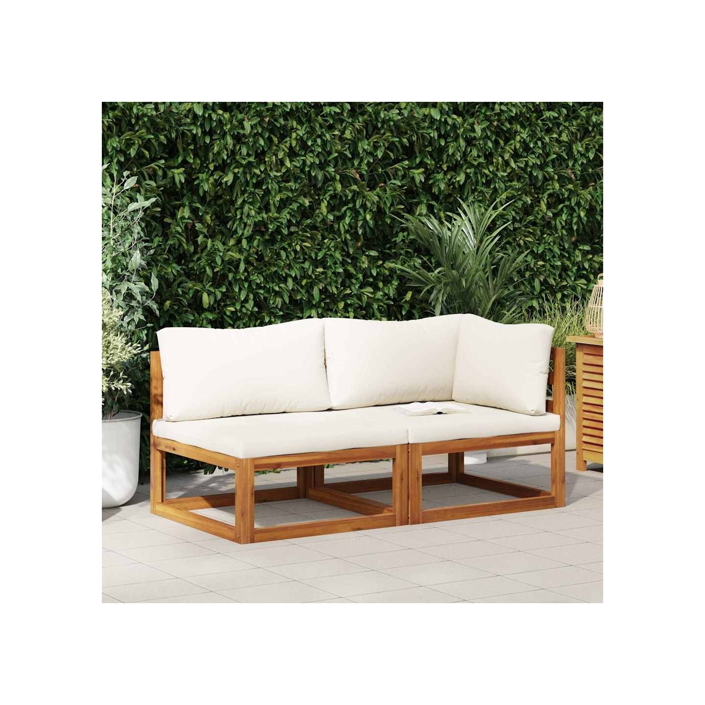 Ensemble de canapés 2 pcs et coussins blanc crème Acacia solide