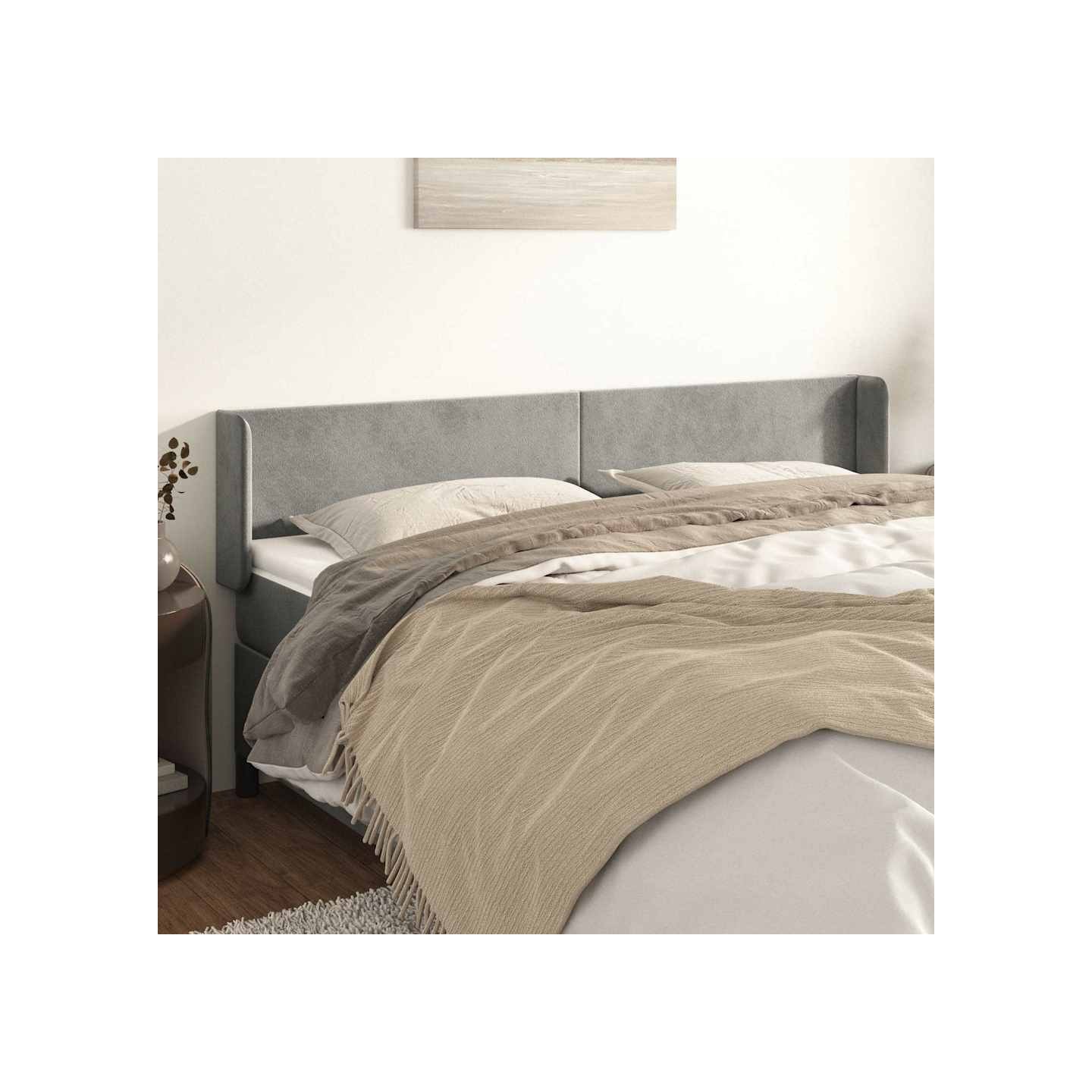 Tête de lit avec oreilles Gris clair 203x16x78/88 cm Velours