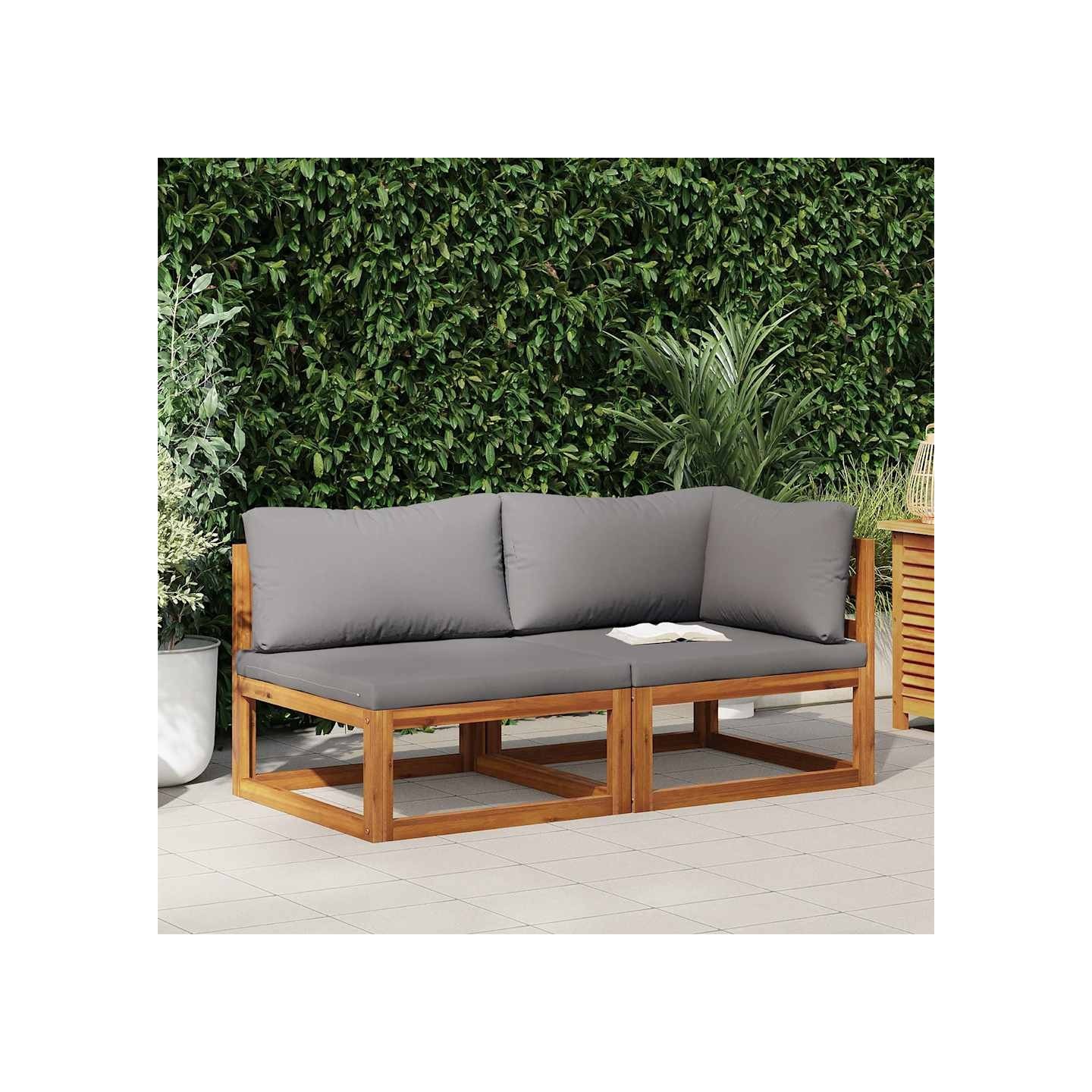 Ensemble de canapés 2pcs avec coussins gris foncé Acacia solide