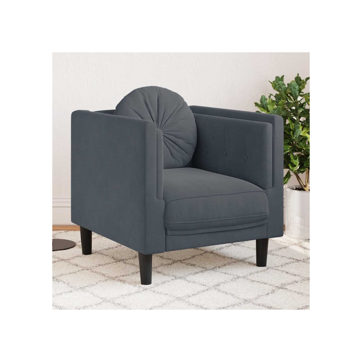 Fauteuil avec coussin gris foncé velours