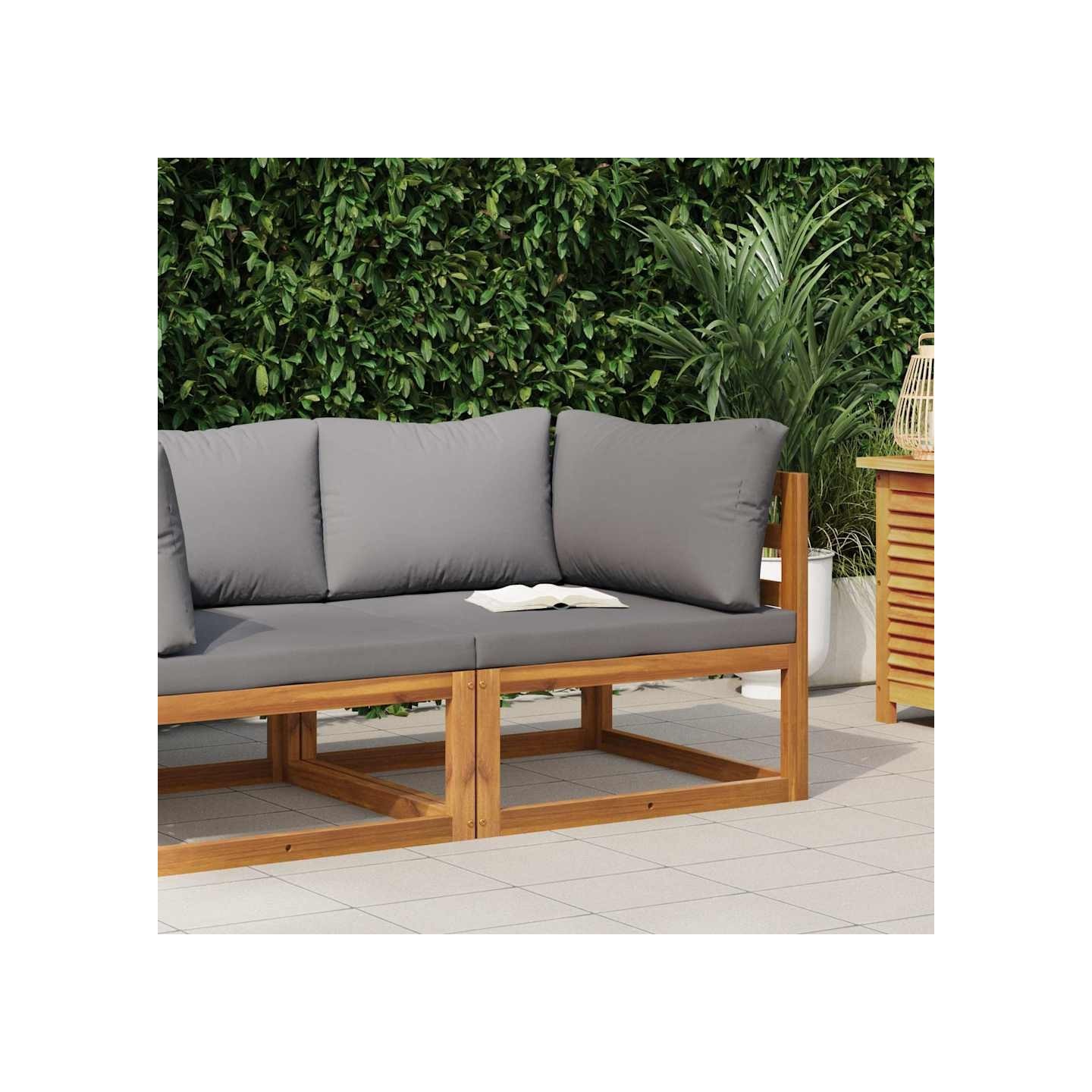 Canapé d'angle sectionnel avec coussin gris foncé Bois d'acacia