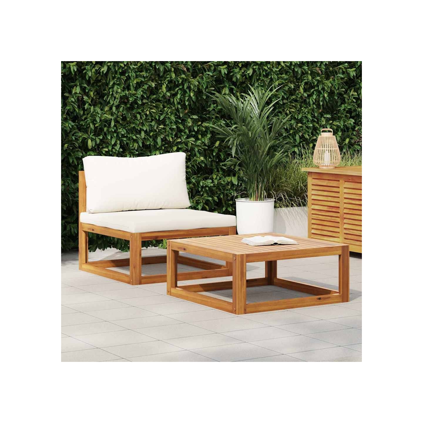 Salon de jardin 2 pcs avec coussin Bois d'acacia solide