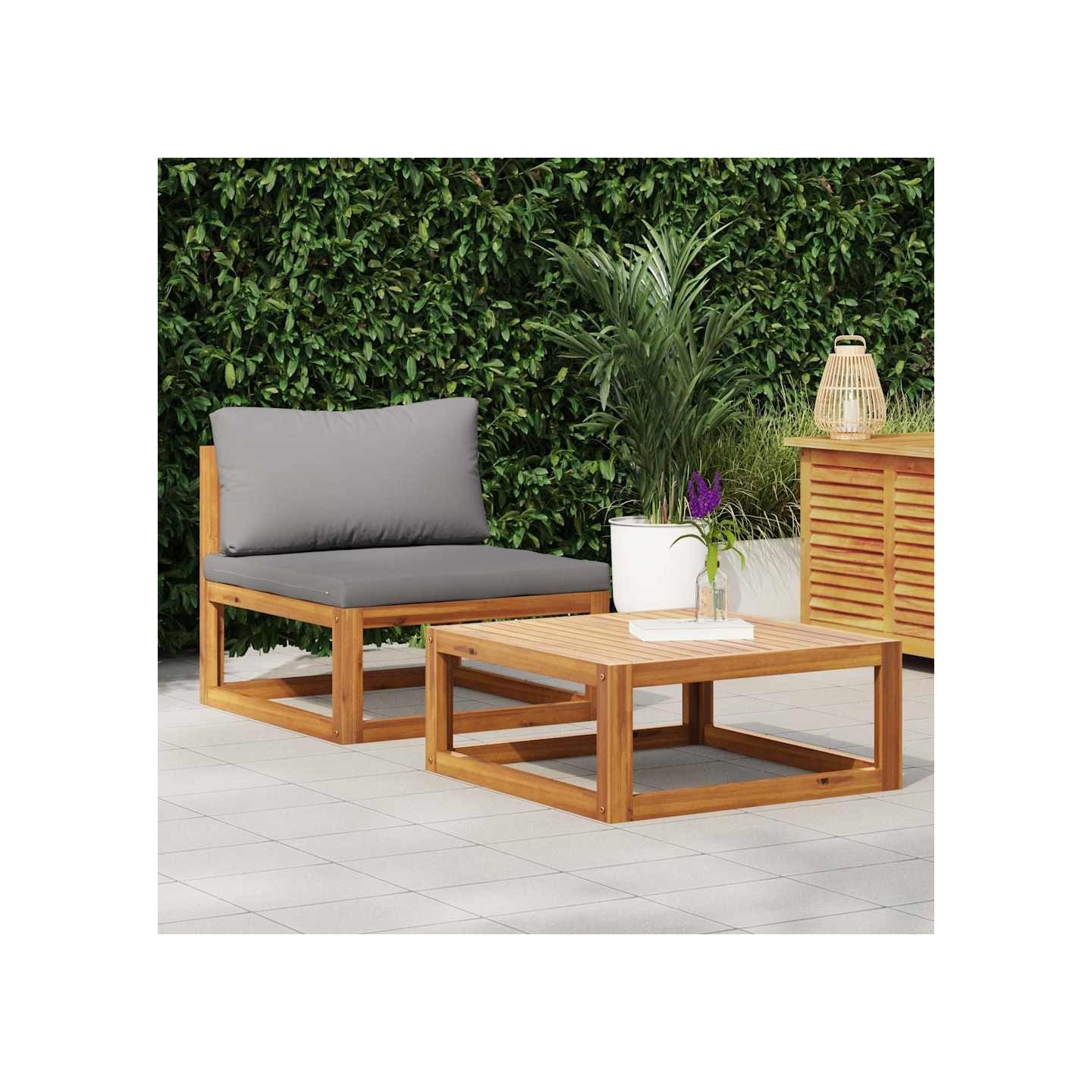 Salon de jardin 2 pcs avec coussin Bois d'acacia solide
