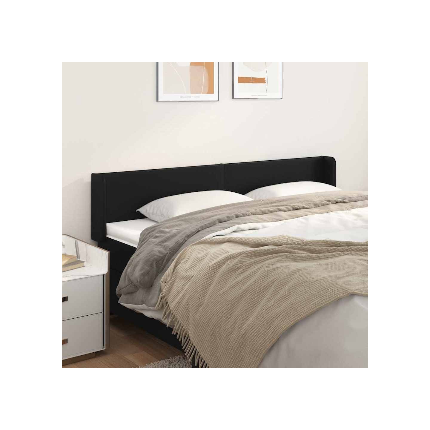 Tête de lit avec oreilles Noir 203x16x78/88 cm Similicuir
