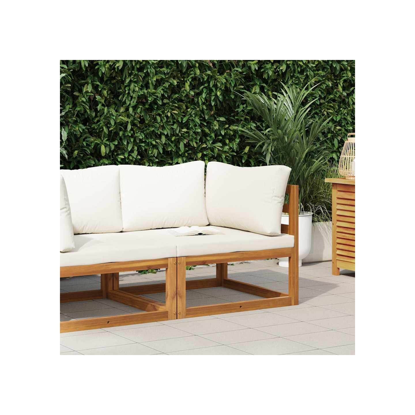 Canapé d'angle sectionnel et coussin blanc crème Bois d'acacia
