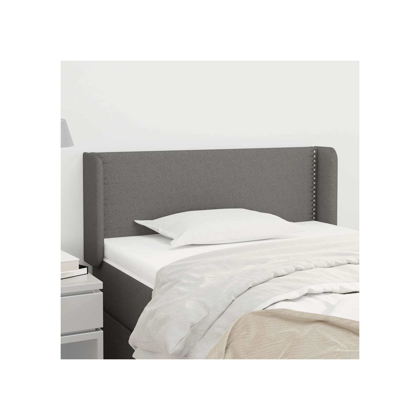 Tête de lit avec oreilles Gris foncé 83x16x78/88 cm Tissu
