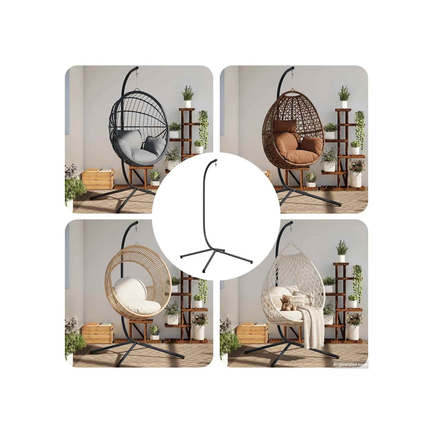 Support pour Fauteuil Œuf Suspendu sans Panier Anthracite Acier (Base de Support Uniquement)