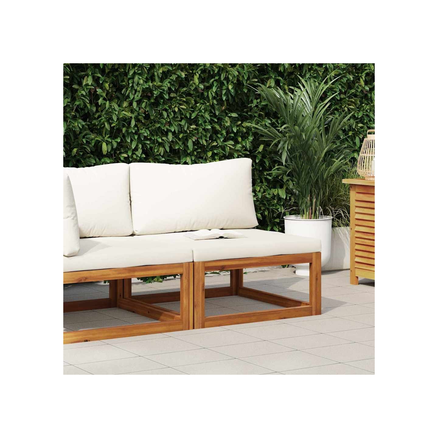 Canapé central sectionnel et coussin blanc crème Bois d'acacia
