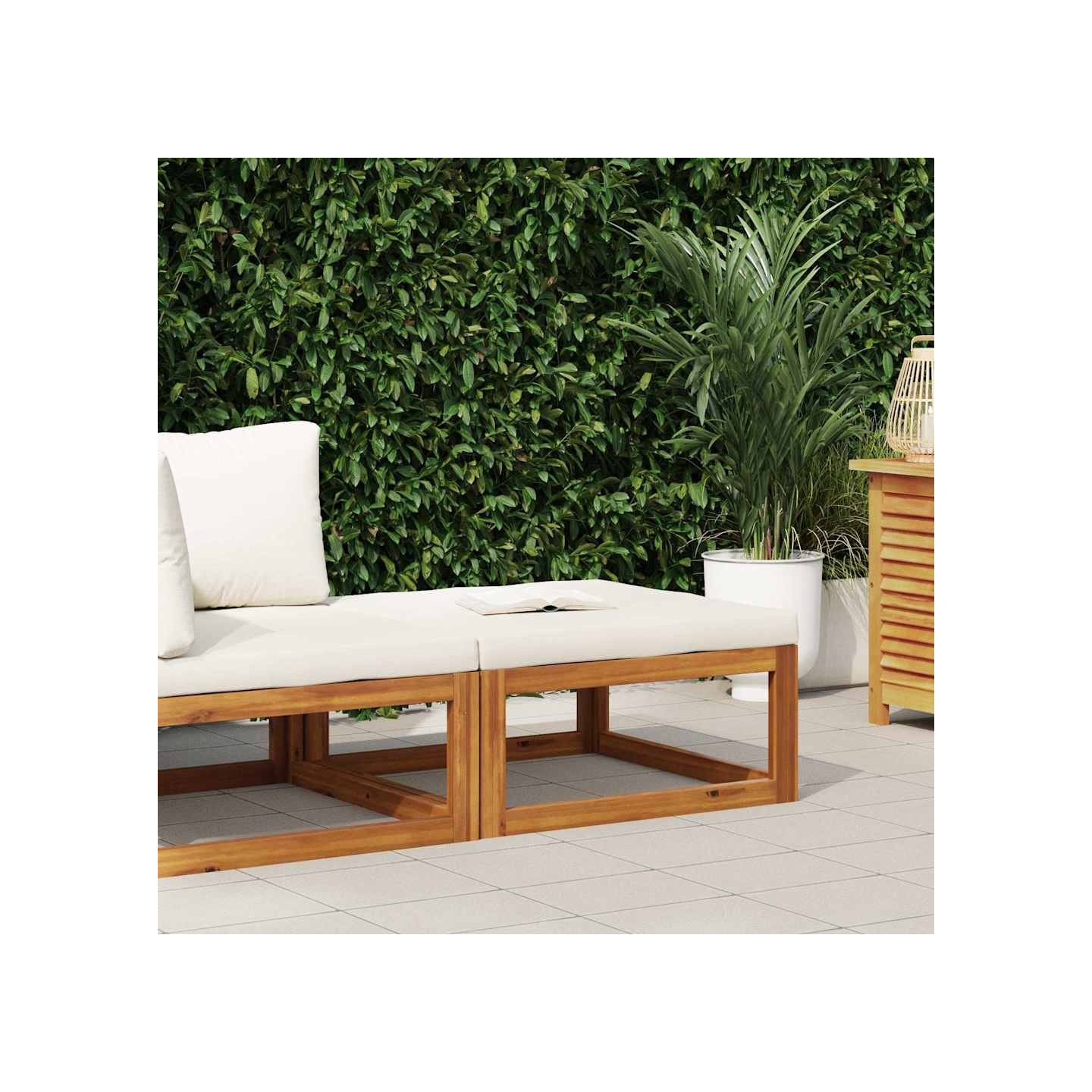 Repose-pied avec coussin blanc crème Bois d'acacia massif