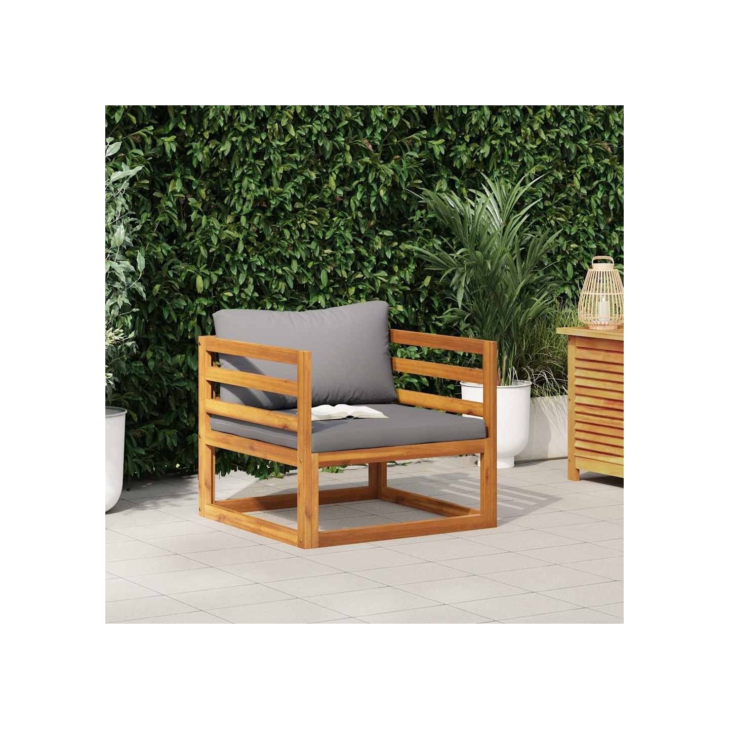 Chaise de jardin avec coussins gris foncé Bois d'acacia massif