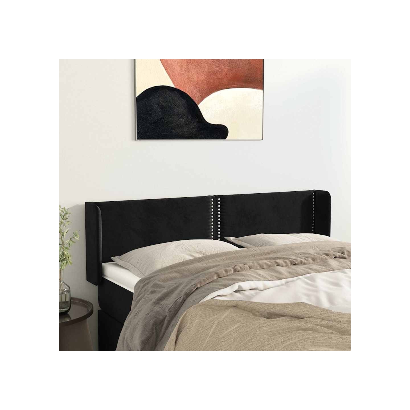 Tête de lit avec oreilles Noir 147x16x78/88 cm Velours