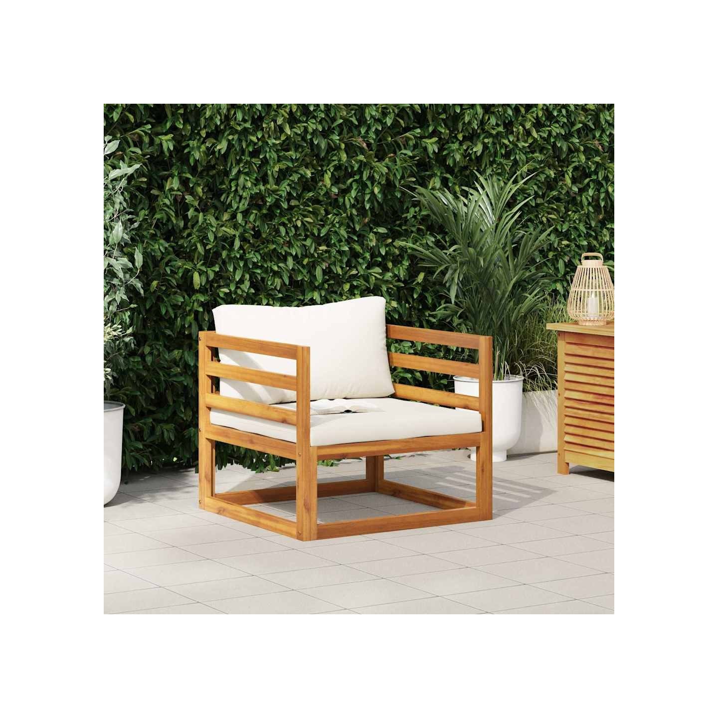 Chaise de jardin avec coussins crème Bois d'acacia massif
