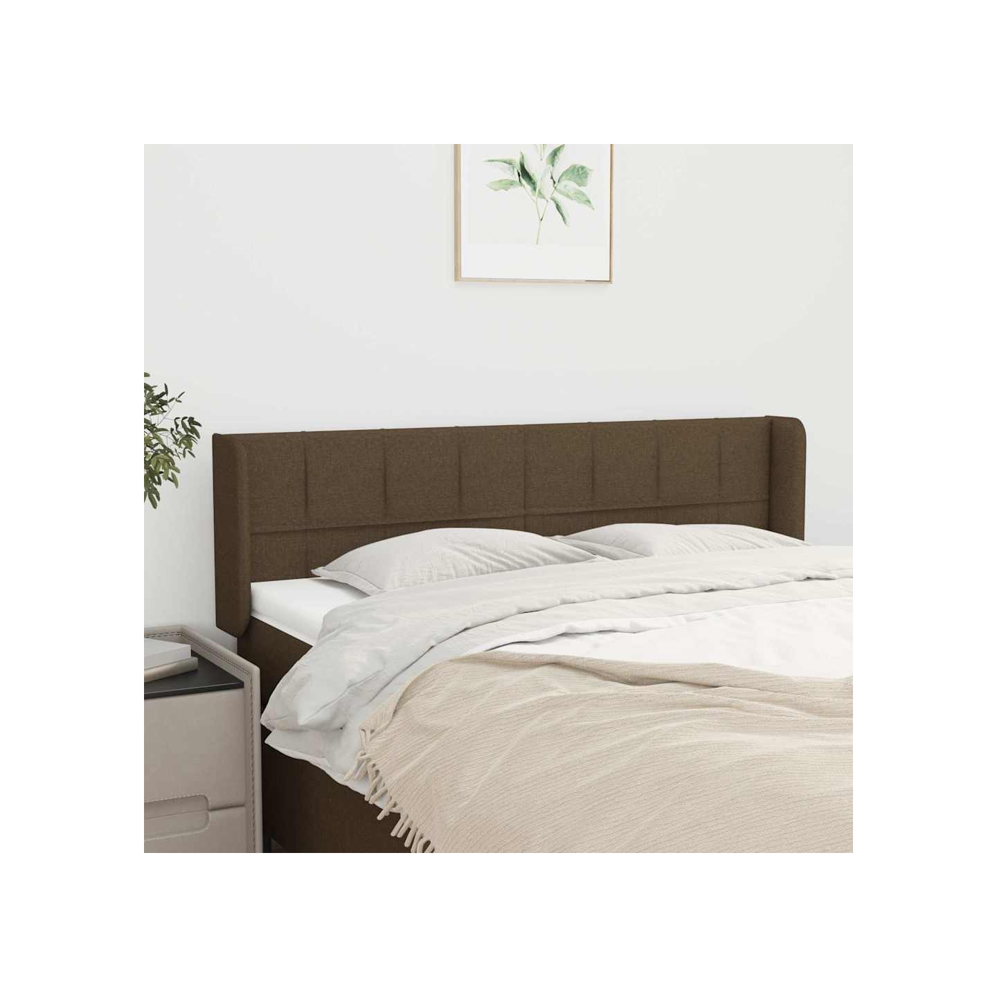 Tête de lit avec oreilles Marron Foncé 147x16x78/88 cm Tissu