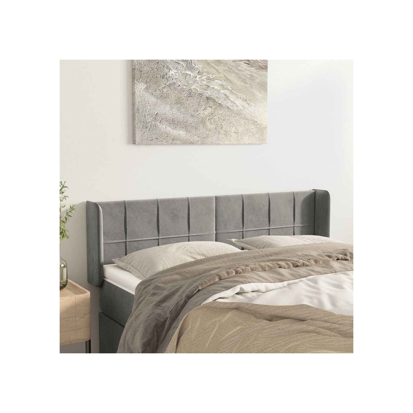 Tête de lit avec oreilles Gris clair 147x16x78/88 cm Velours