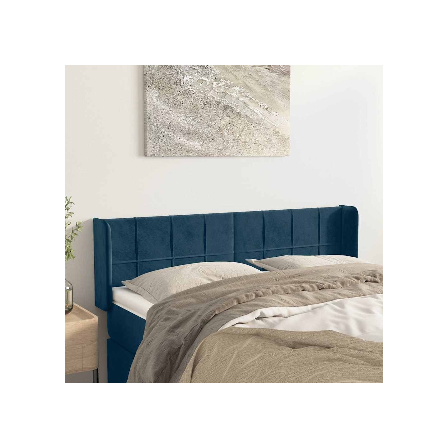 Tête de lit avec oreilles Bleu foncé 147x16x78/88 cm Velours