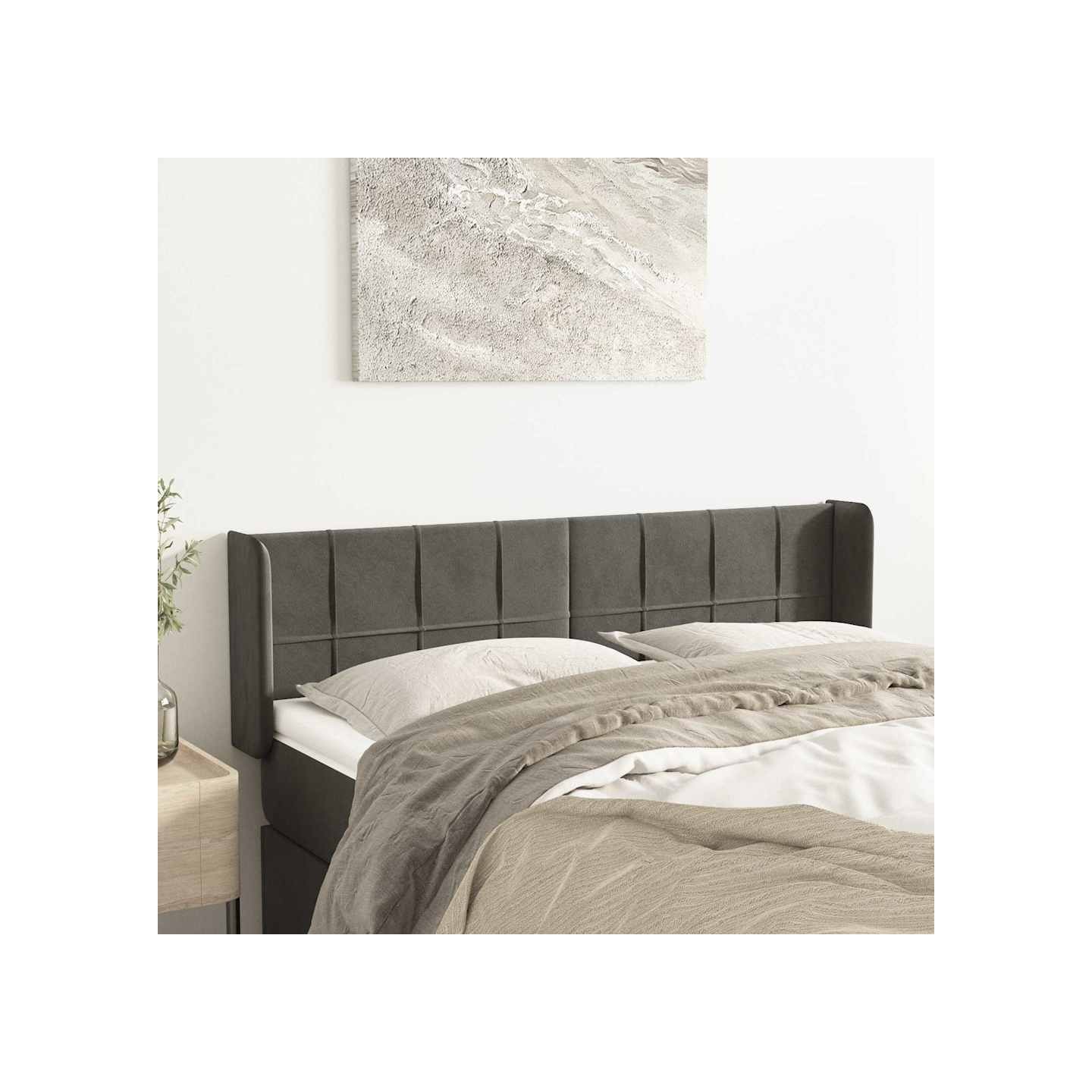 Tête de lit avec oreilles Gris foncé 147x16x78/88 cm Velours