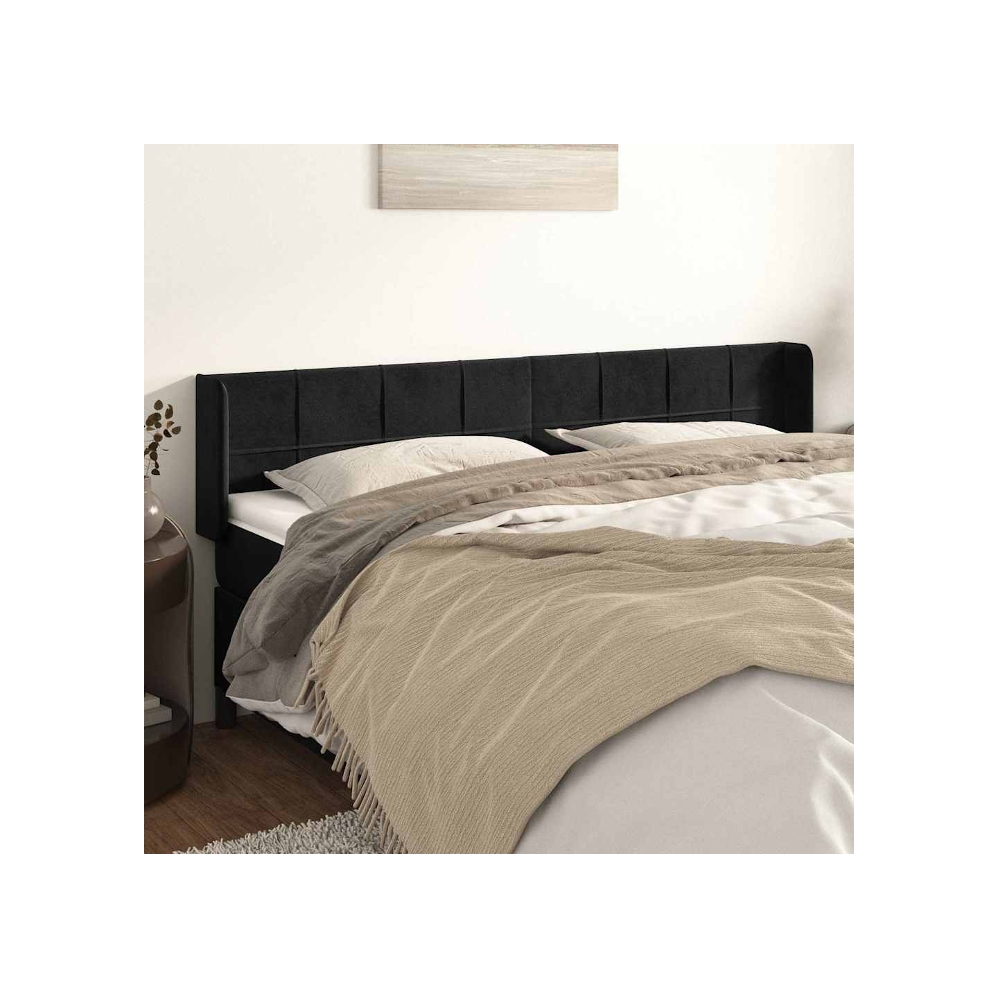 Tête de lit avec oreilles Noir 183x16x78/88 cm Velours