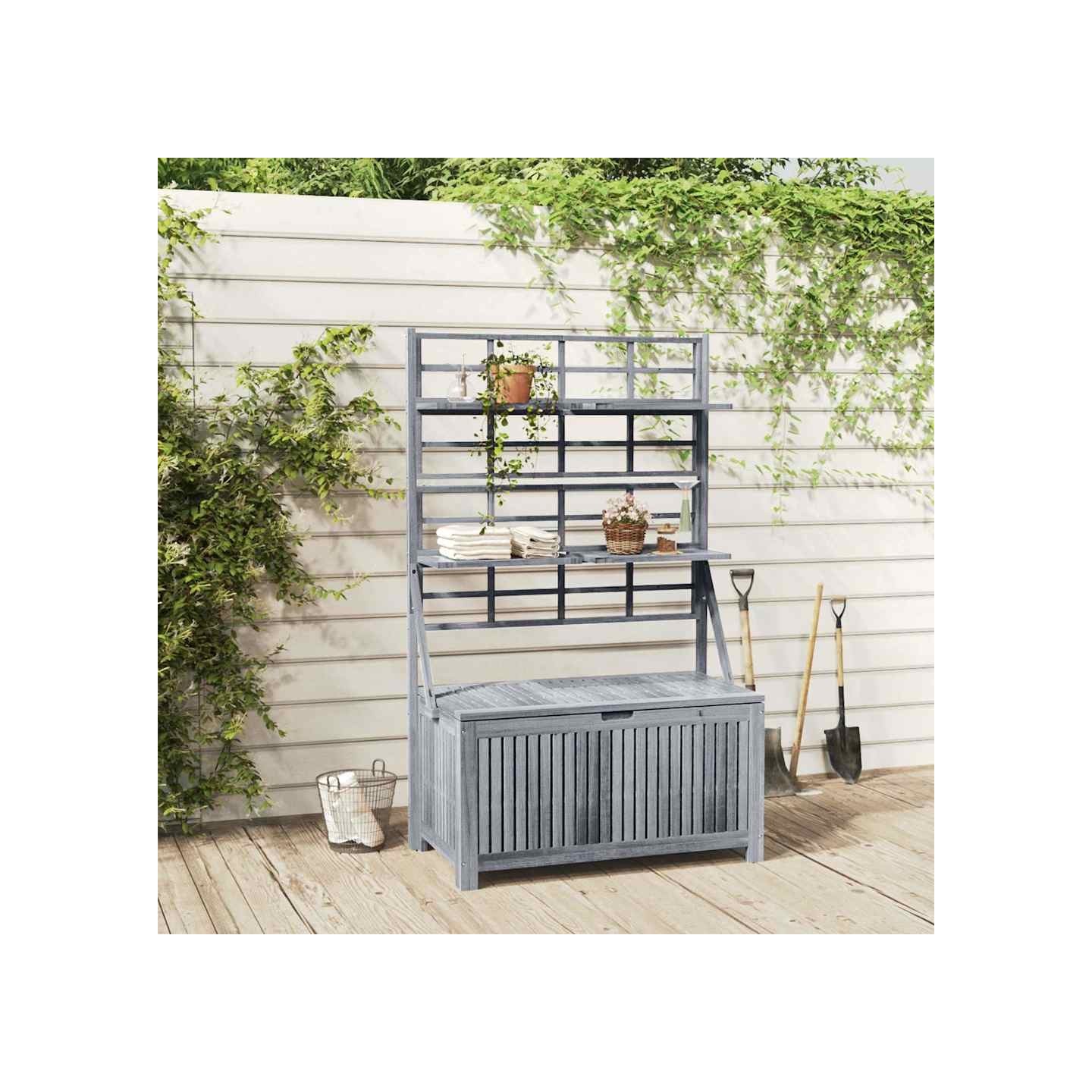 Boîte de rangement avec treillis Gris 99x55x160cm Acacia solide