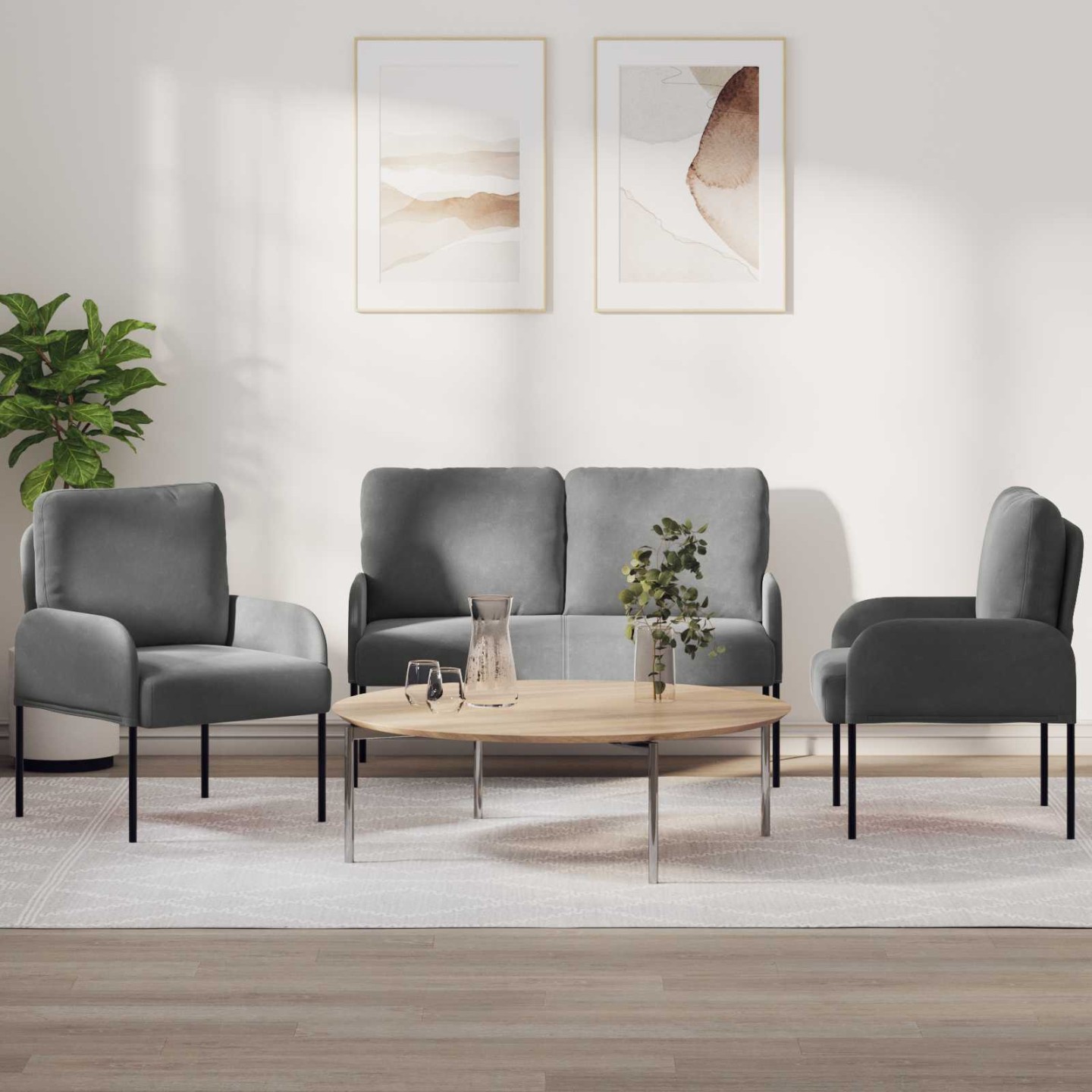 Ensembles de canapés 3 pc Gris foncé 115 x 56 x 80 cm Velours