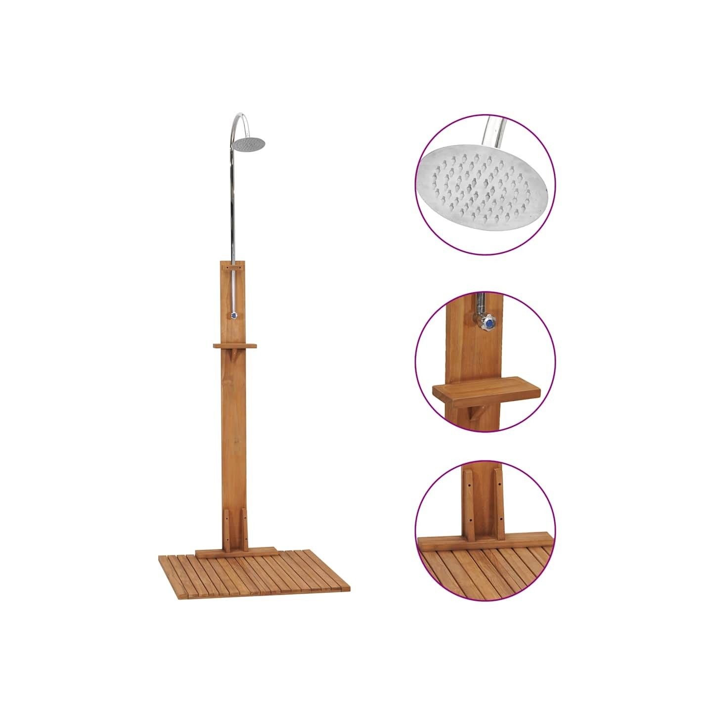 Douche de jardin 75x75x210 cm bois de teck solide