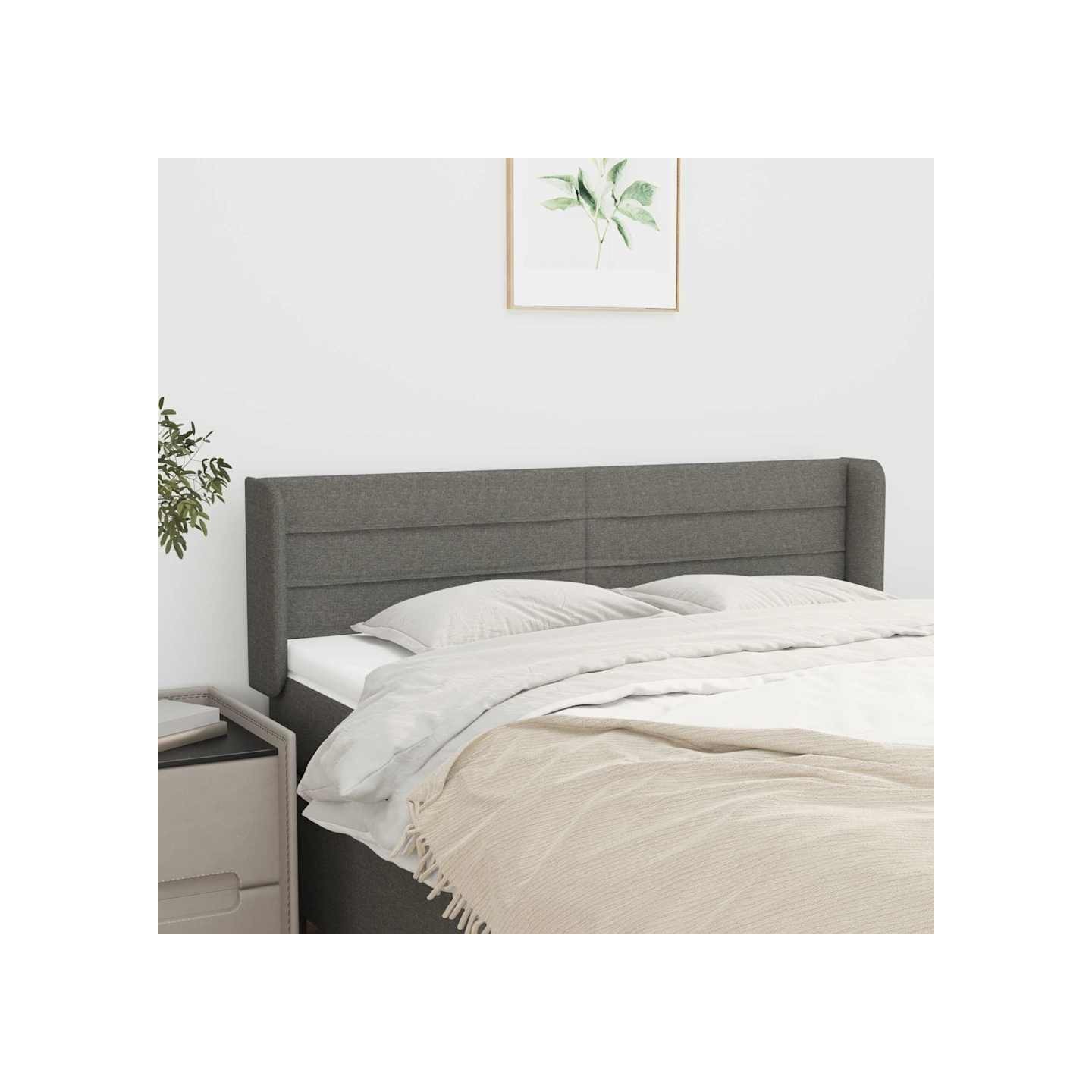 Tête de lit avec oreilles Gris foncé 147x16x78/88 cm Tissu