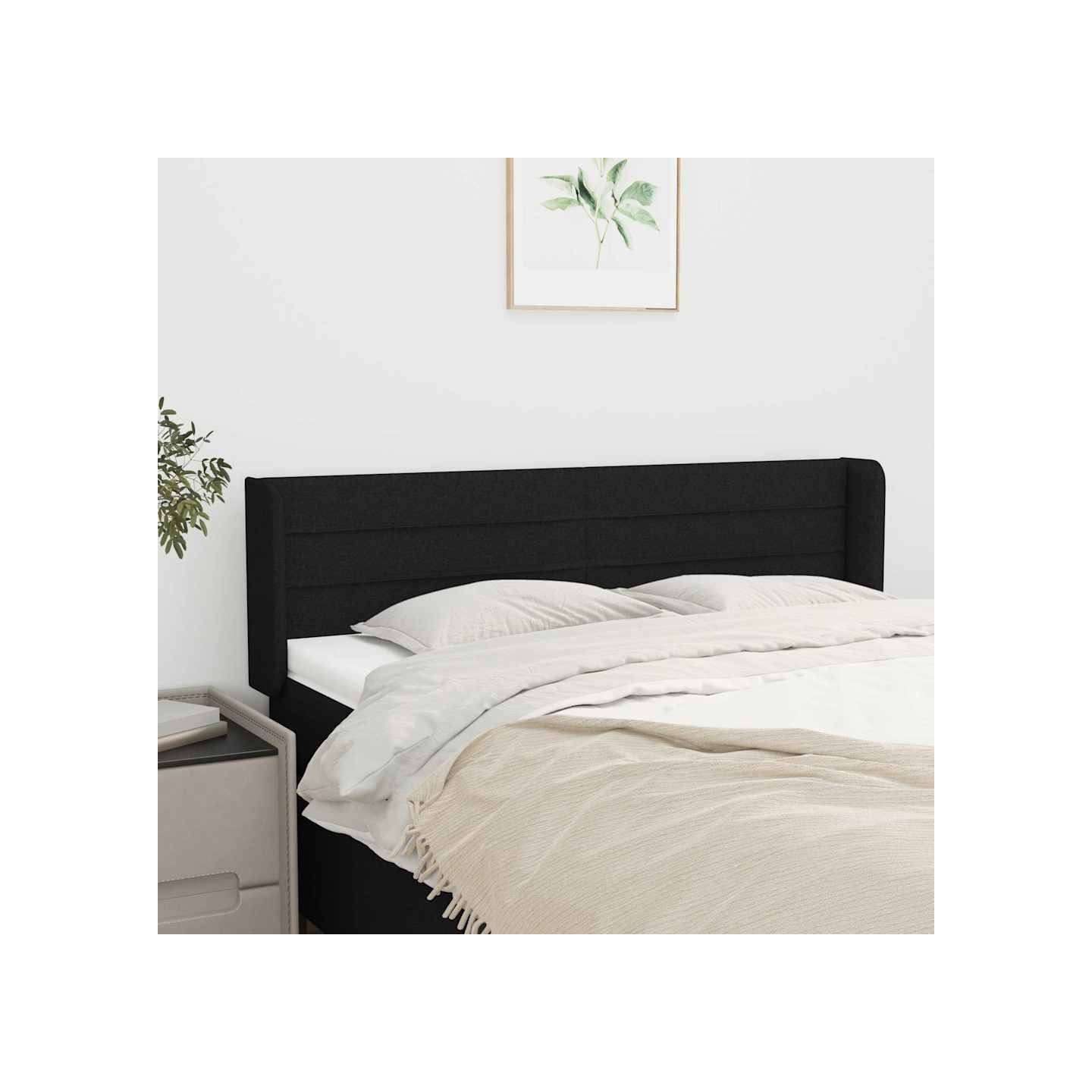Tête de lit avec oreilles Noir 147x16x78/88 cm Tissu