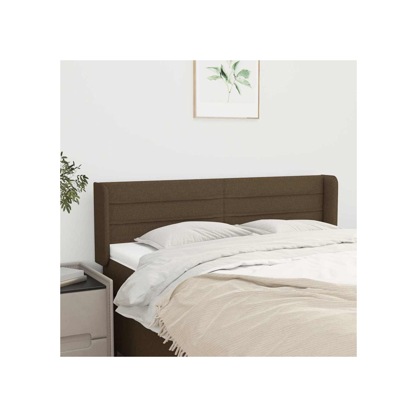 Tête de lit avec oreilles Marron Foncé 147x16x78/88 cm Tissu