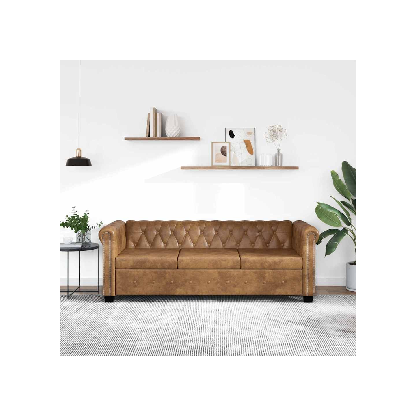 Canapé Chesterfield 3 places cuir artificiel marron