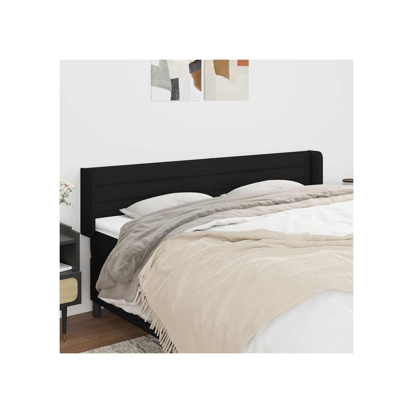 Tête de lit avec oreilles Noir 183x16x78/88 cm Tissu