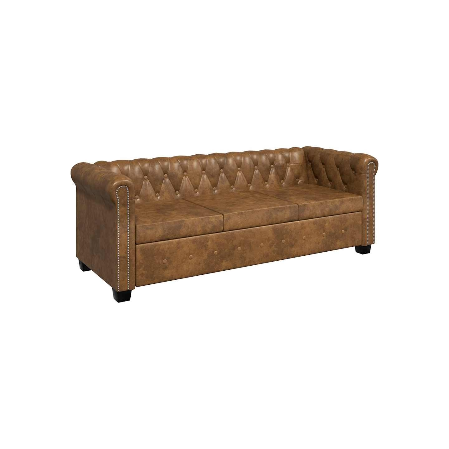 Canapé Chesterfield 3 places cuir artificiel marron