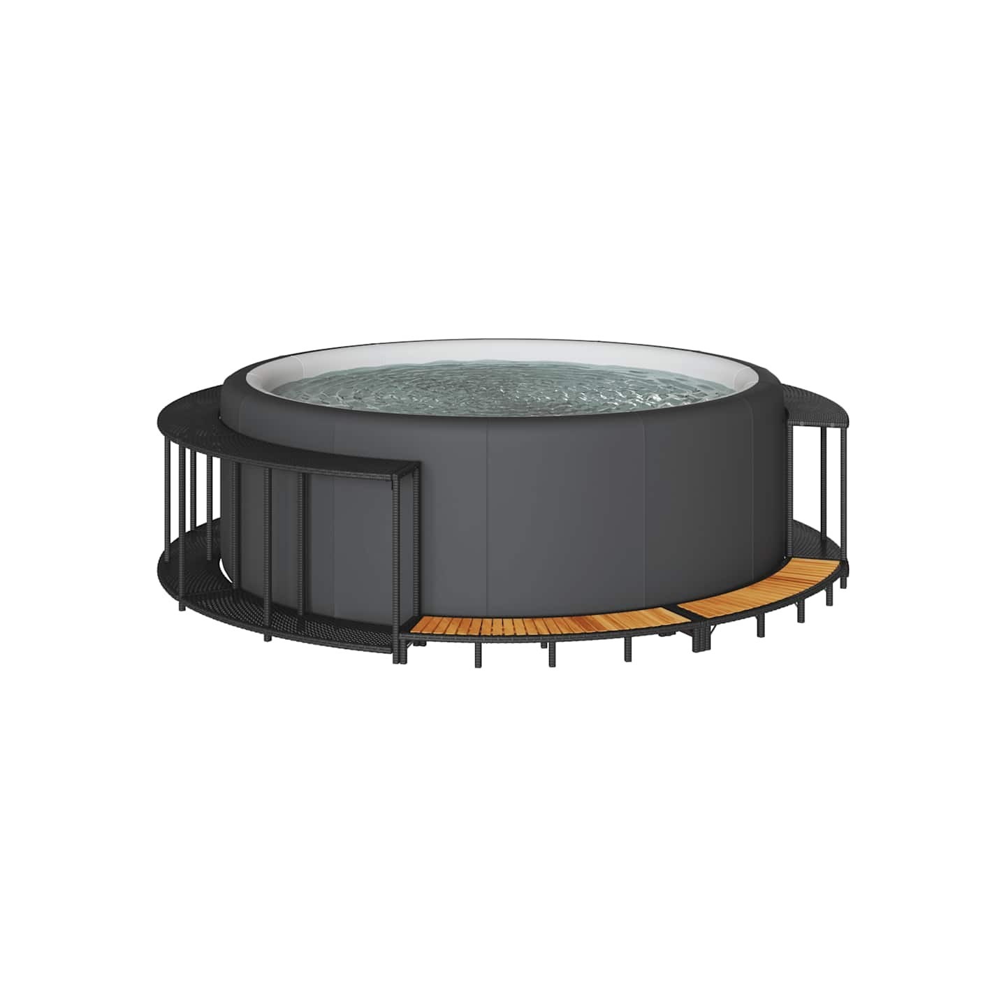Cadre de bain à remous rangement et marche noir résine tressée