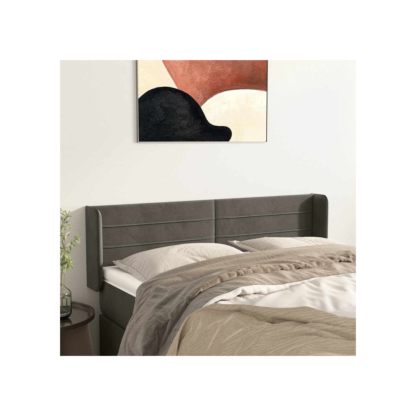 Tête de lit avec oreilles Gris foncé 147x16x78/88 cm Velours