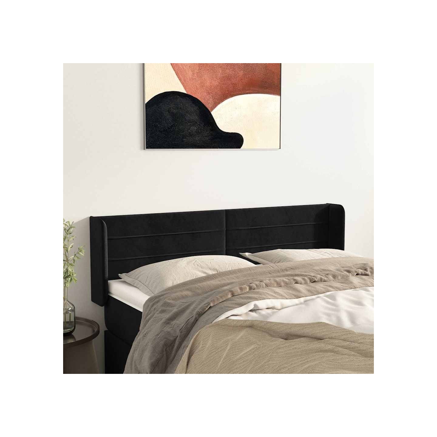 Tête de lit avec oreilles Noir 147x16x78/88 cm Velours