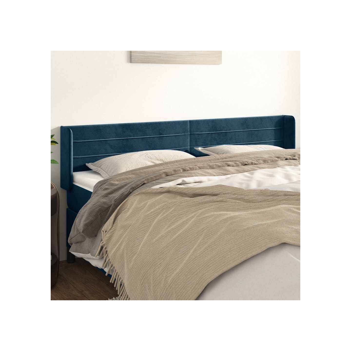 Tête de lit avec oreilles Bleu foncé 183x16x78/88 cm Velours