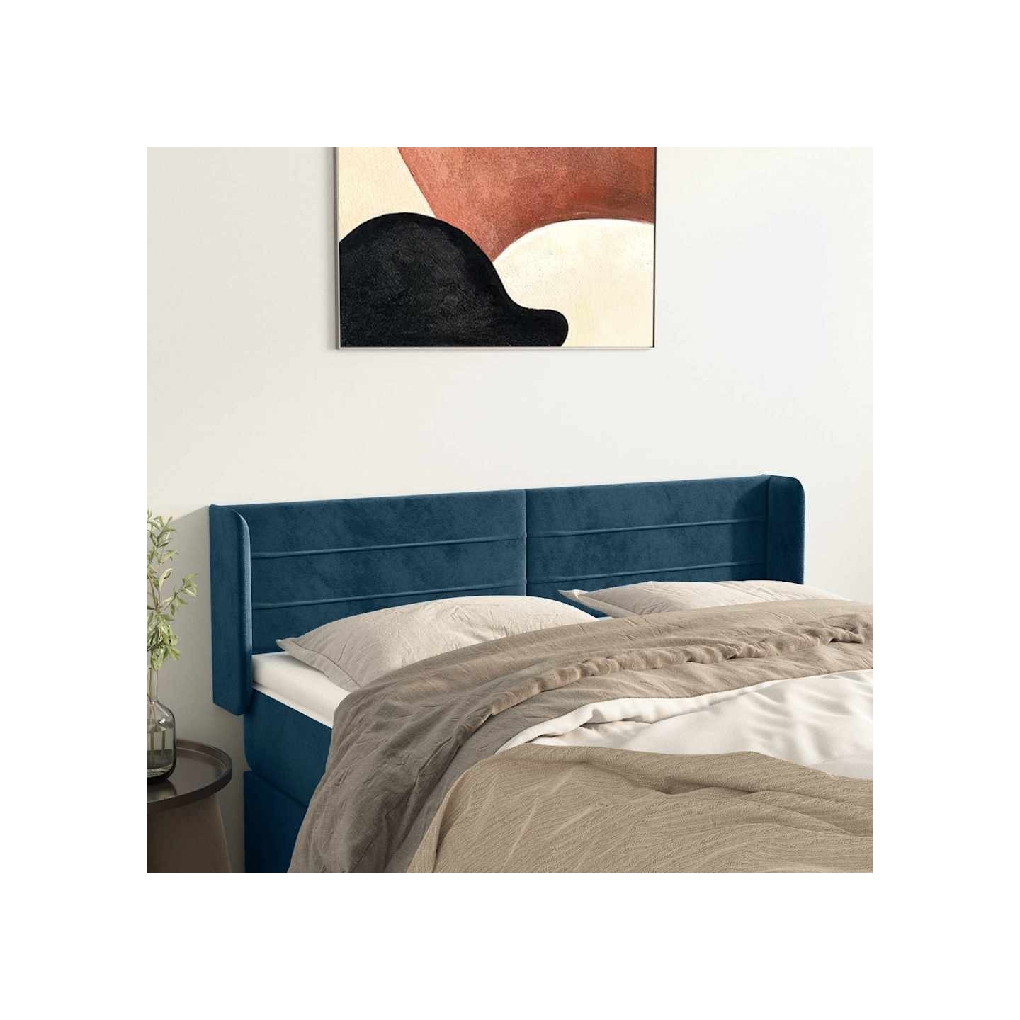 Tête de lit avec oreilles Bleu foncé 147x16x78/88 cm Velours