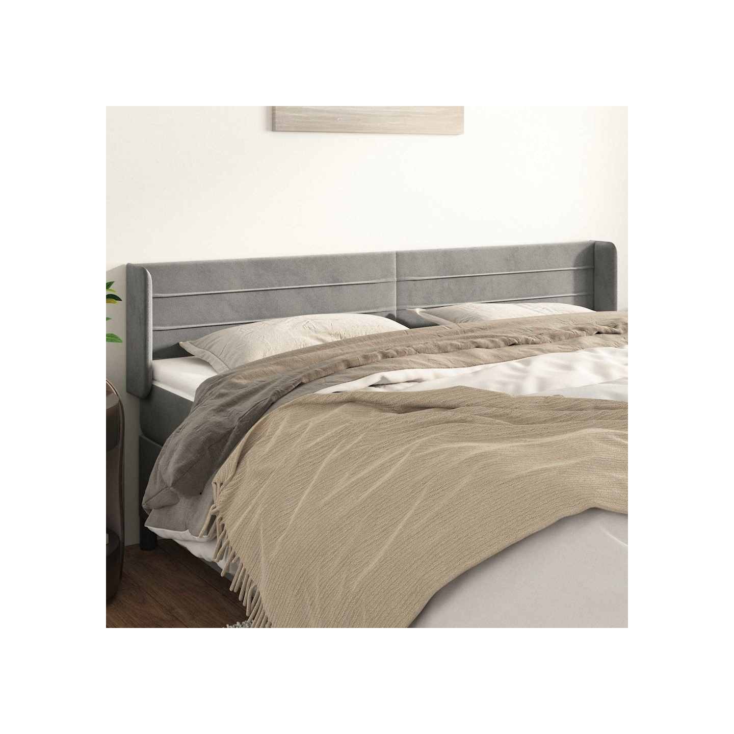 Tête de lit avec oreilles Gris clair 203x16x78/88 cm Velours