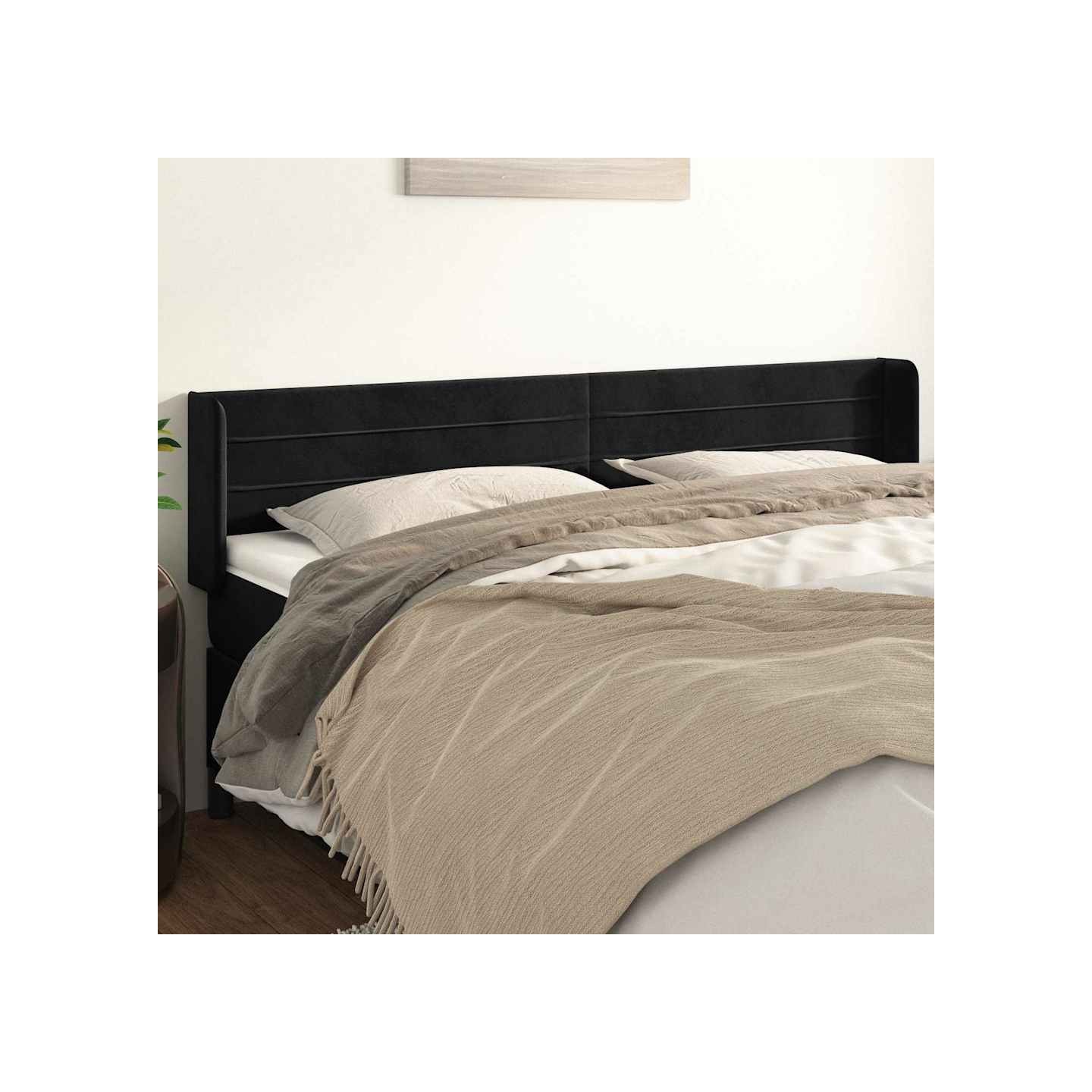 Tête de lit avec oreilles Noir 183x16x78/88 cm Velours