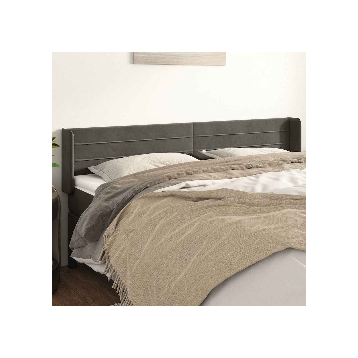 Tête de lit avec oreilles Gris foncé 203x16x78/88 cm Velours