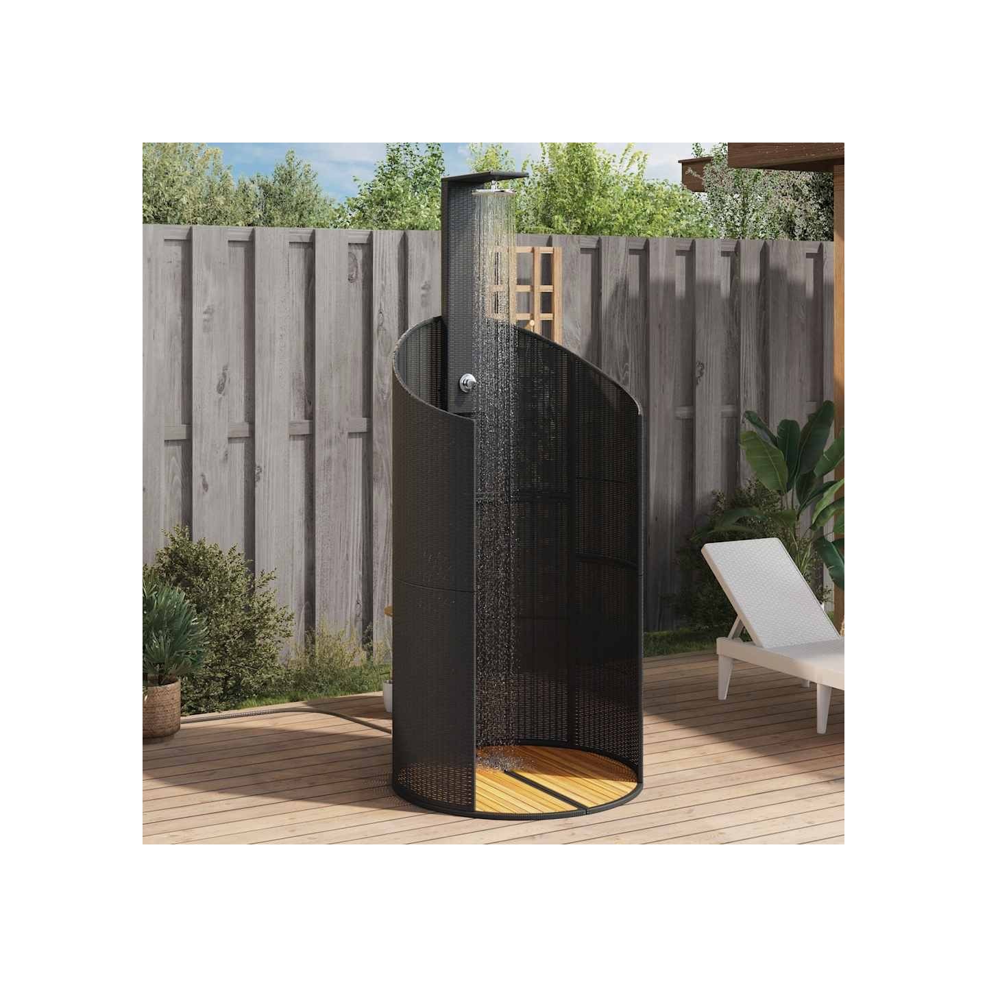 Douche d'extérieur noir 100x100x241,5 cm poly rotin bois acacia