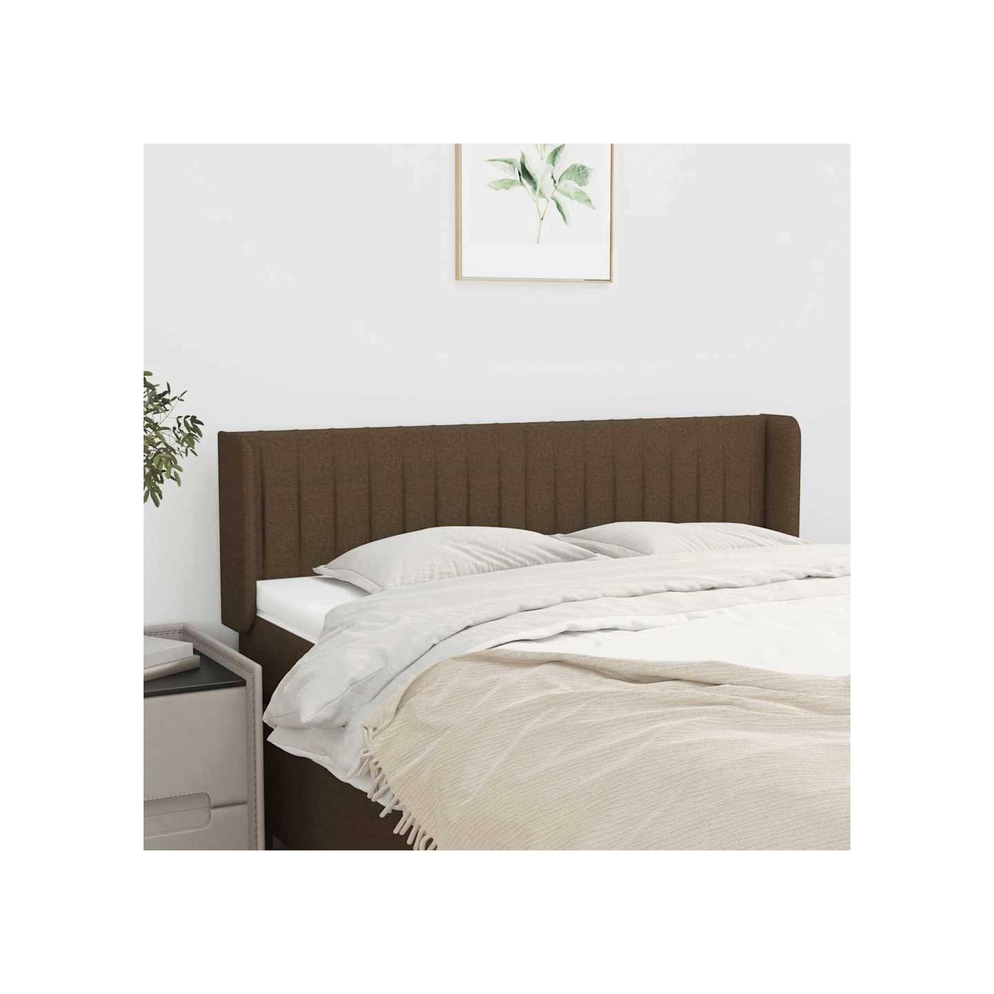 Tête de lit avec oreilles Marron Foncé 147x16x78/88 cm Tissu