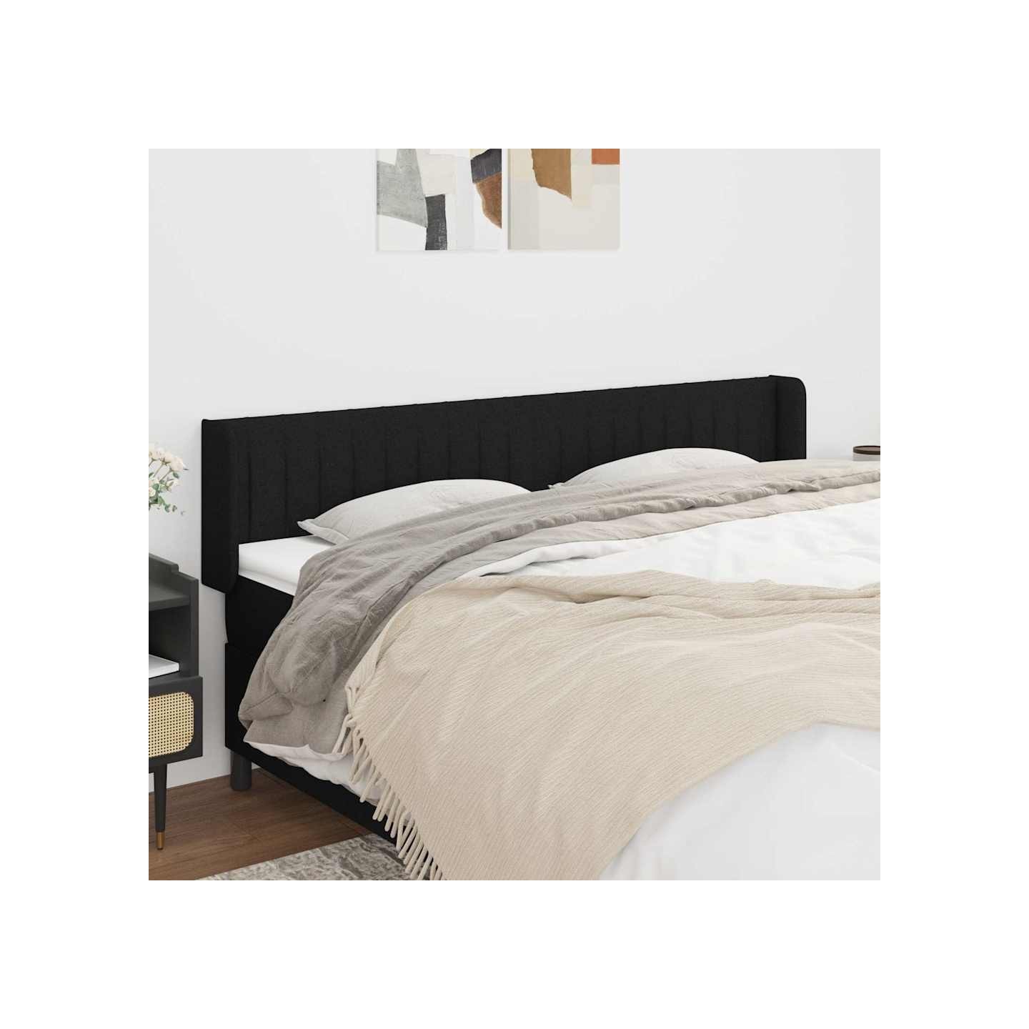 Tête de lit avec oreilles Noir 183x16x78/88 cm Tissu