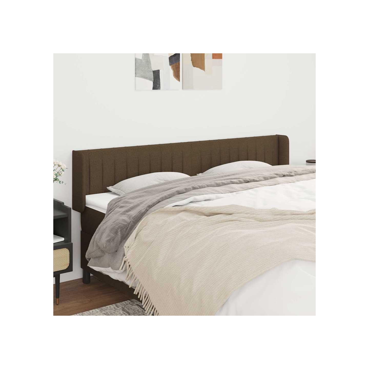 Tête de lit avec oreilles Marron Foncé 183x16x78/88 cm Tissu