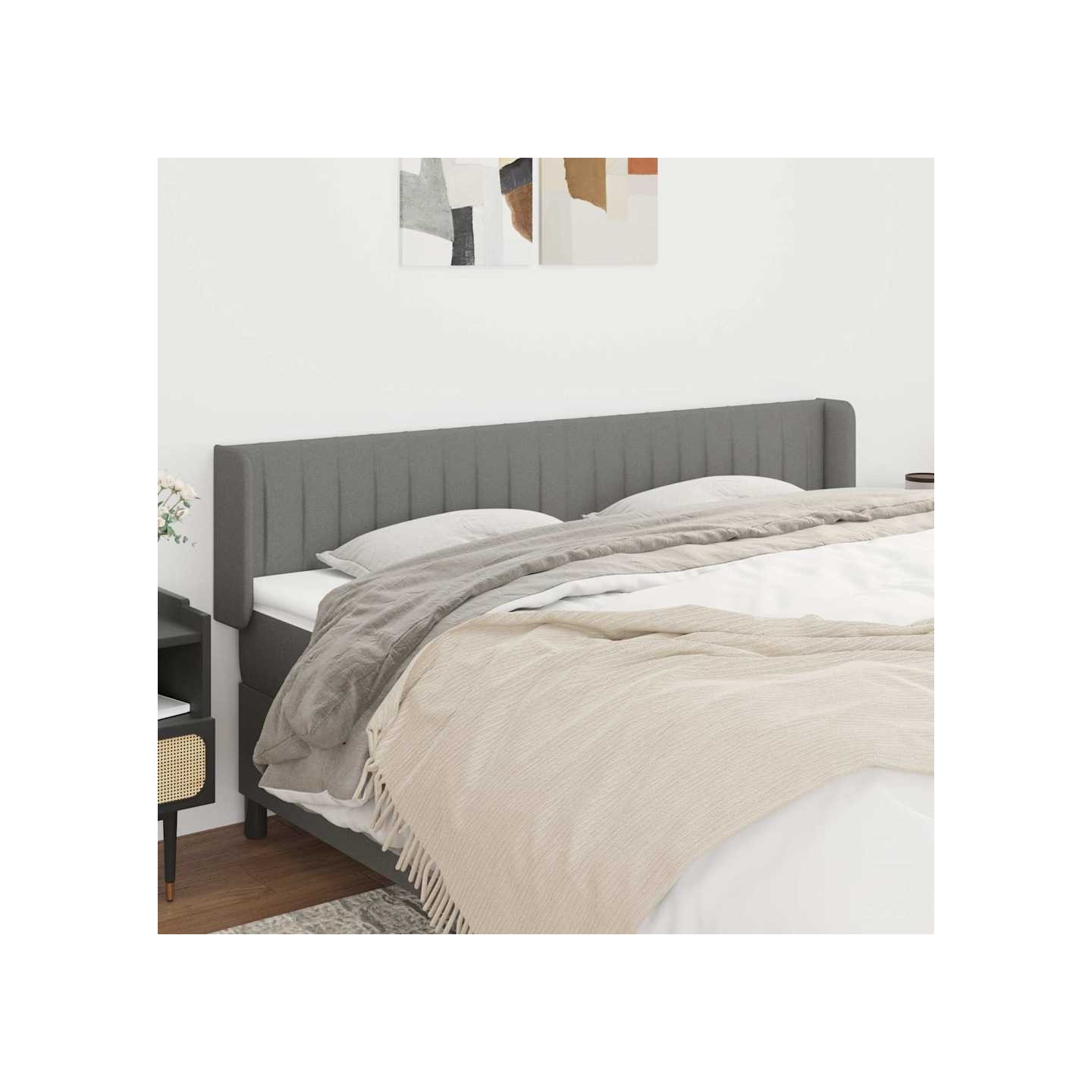 Tête de lit avec oreilles Gris foncé 203x16x78/88 cm Tissu