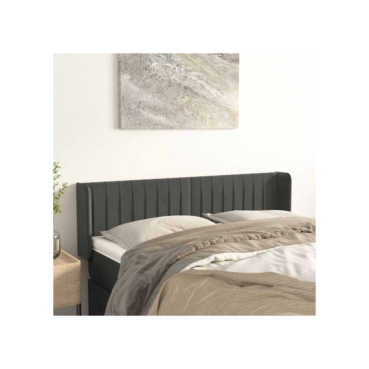 Tête de lit avec oreilles Gris foncé 147x16x78/88 cm Velours