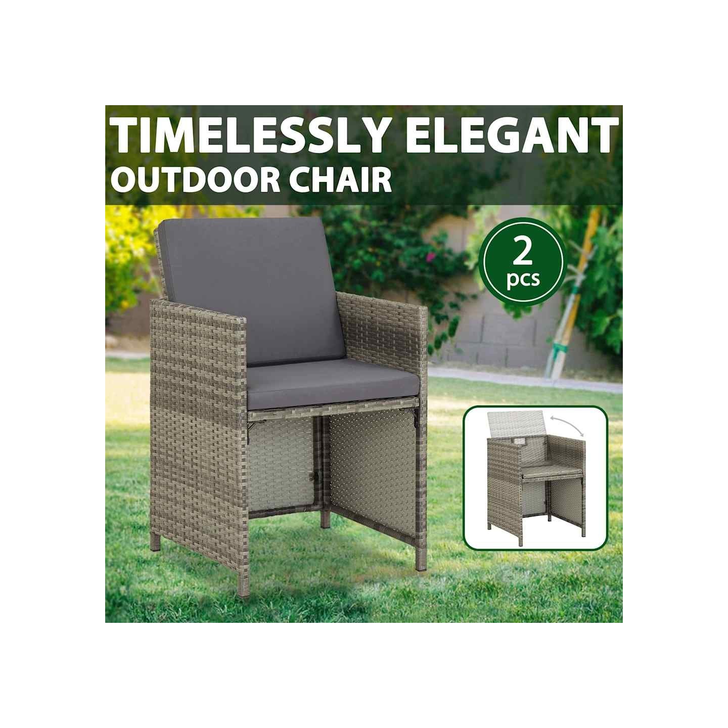 Chaises de jardin lot de 2 avec coussins Résine tressée Gris
