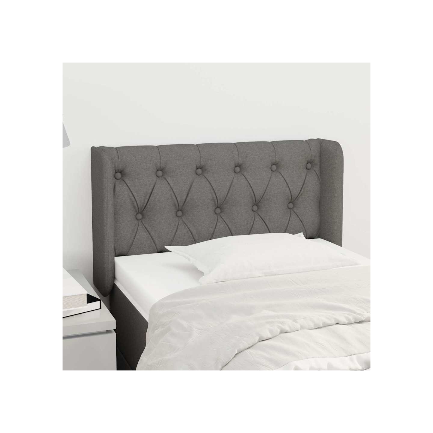 Tête de lit avec oreilles Gris foncé 83x16x78/88 cm Tissu